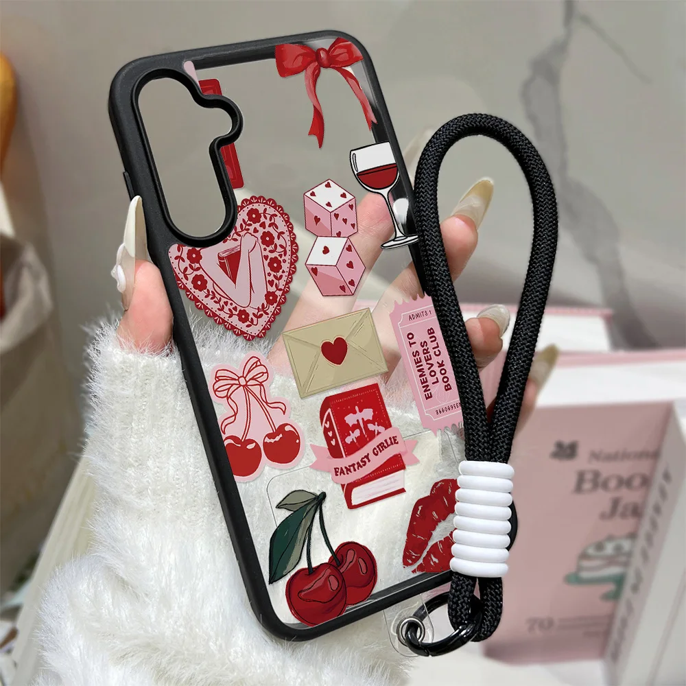 Silikon-Matte-Handyhülle für Samsung S26 Ultra Funda Galaxy S25 FE S24 S23 Ultra S26ultra Schutzhülle mit Lanyard und Herzdesign