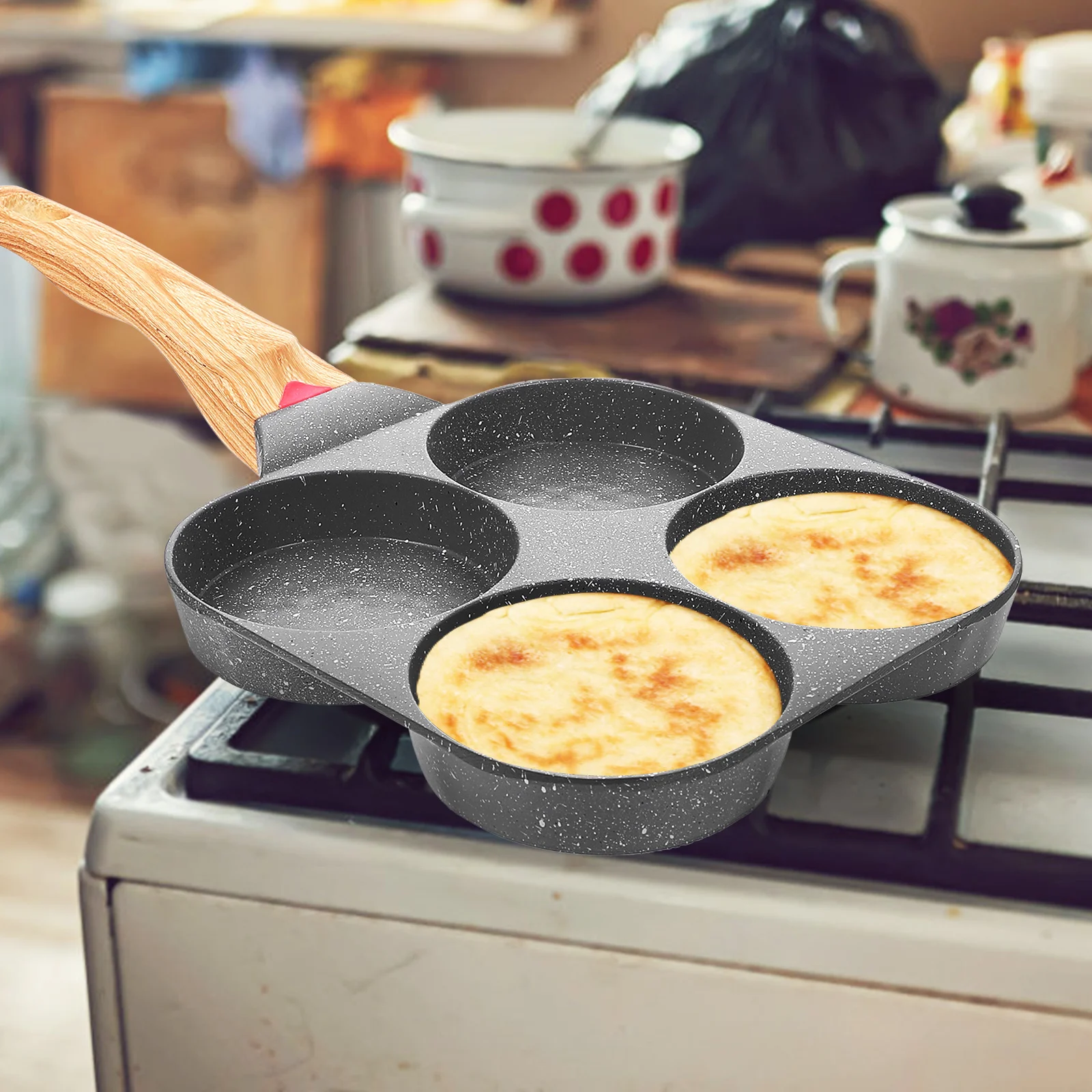 

4-Cup Non-Stick Frying For Home Use Egg Fried Pan Kitchen Burger Pan Heat Resistant Easy Clean Multifunctional Gift