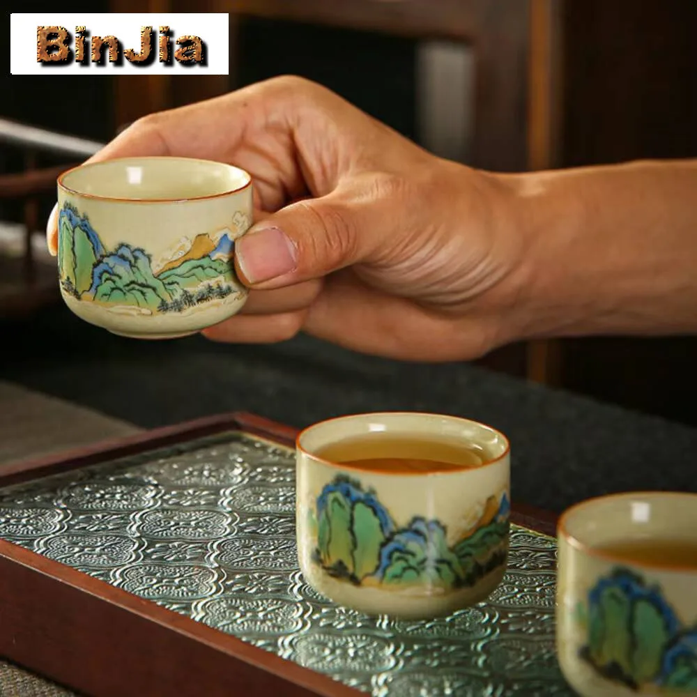 

2pc/lot Full Color Landscape Teacup Retro Tea Bowl Cute Cup Tea-tasting Smelling Cup Chazhan Master Cups Teaset Ornaments 60ml