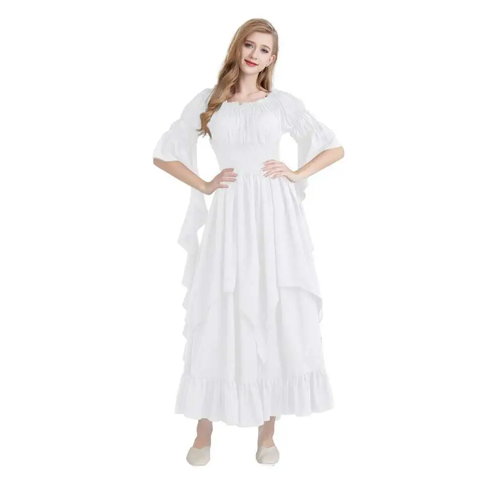 Halloween Retro Palace Queen Cosplay Costume White Dress Medieval Drama Stage Performance For Women Clothing