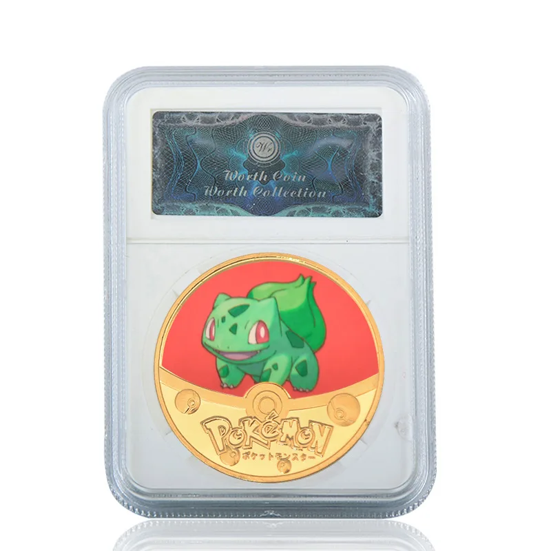 Gold Pocket Monster Collection Coin Set Cartoon Anime Pikachu Pocket Monster Letter Metal Circular Commemorative Coin Toy Gifts