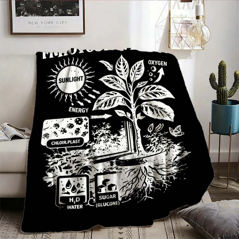 Photosynthesis Vintage Flannel Blanket, Retro Botanical 90s Science Graphic Flannel Throw