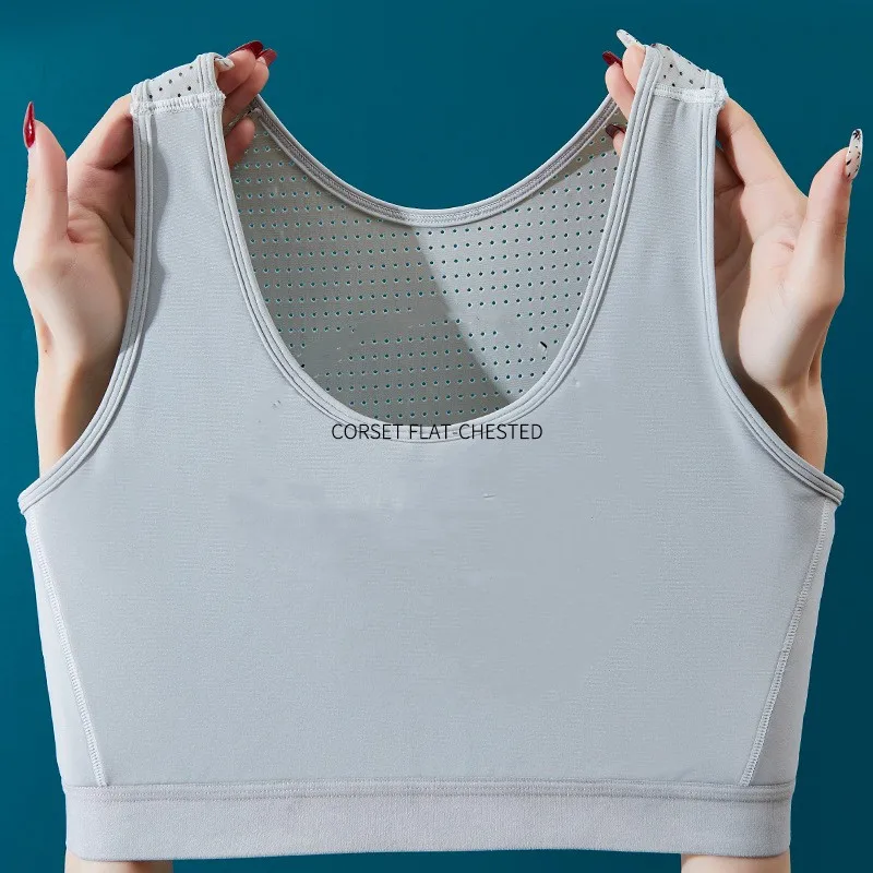 Latex Chest Binder Women Strong Elastic Trans Les Hollow Breathable Super Flat Breast Vest Top Slim Fit Tank Sports Bra Binder