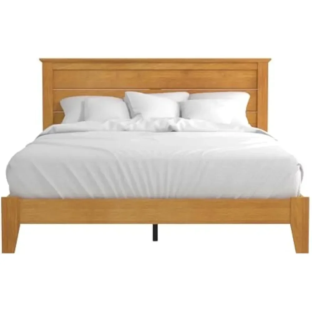 Bed Frame with Headboard, Mattress Foundation with Wood Slat Support, No Box Spring Needed, 64.17