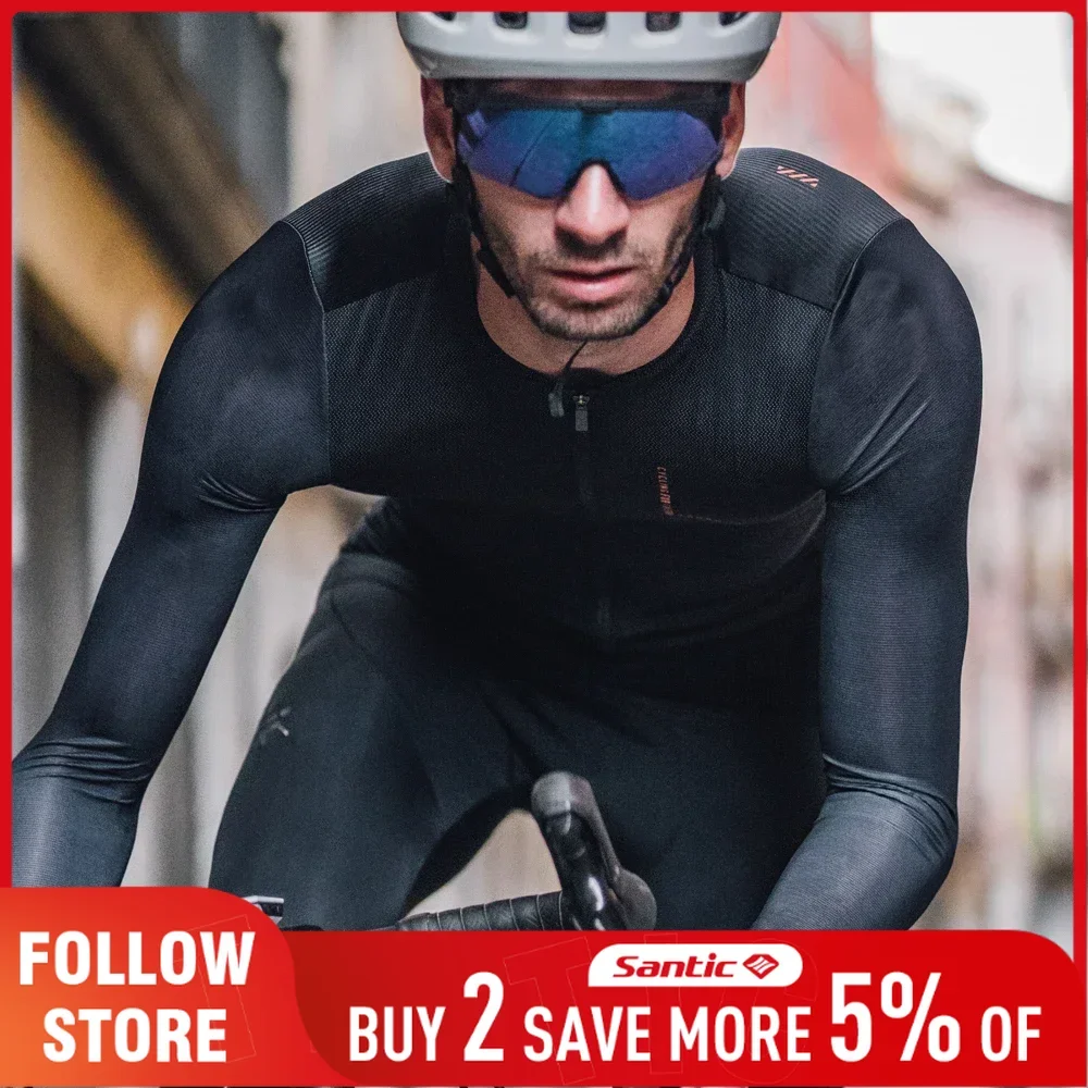 

Santic Men's Cycling Jersey Summer Breathable Long Sleeved Bicycle Clothing Outdoor UV Protection MTB Road Riding Biker Jersey
