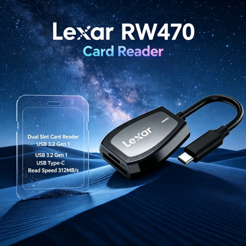Lexar RW470 Dual Slot Type-C 2-in-1 USB 3.2 Gen1 Card Reader SD microSD UHS-II for Video Transfer