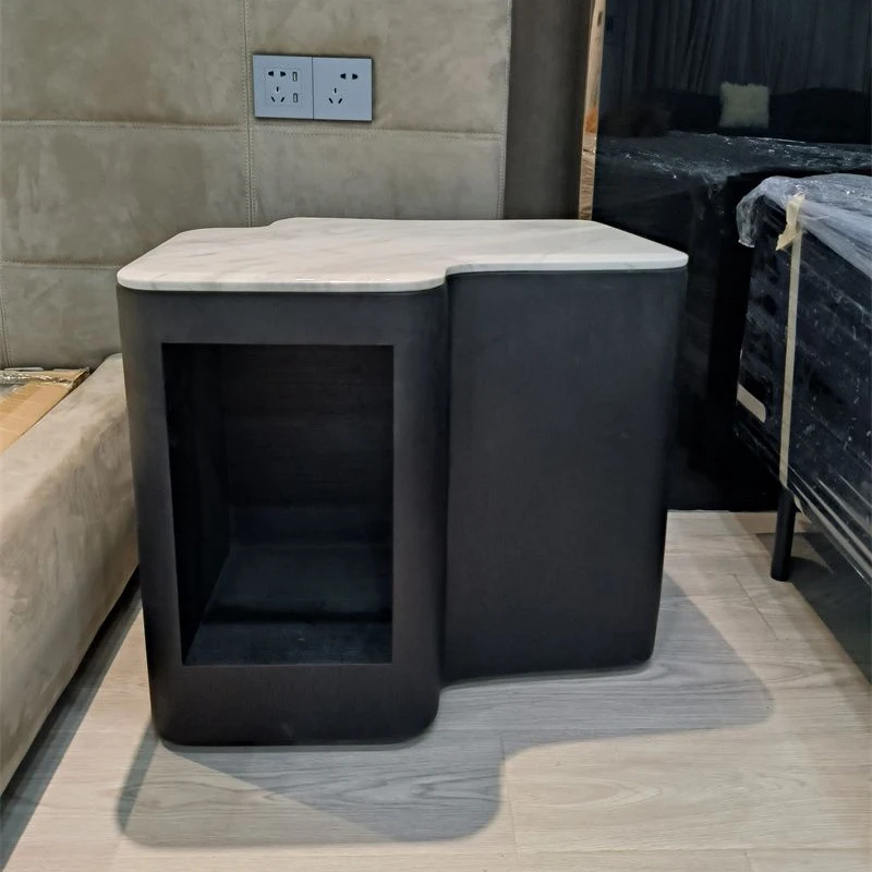 

Bedroom bedside table black solid wood marble top and wooden base