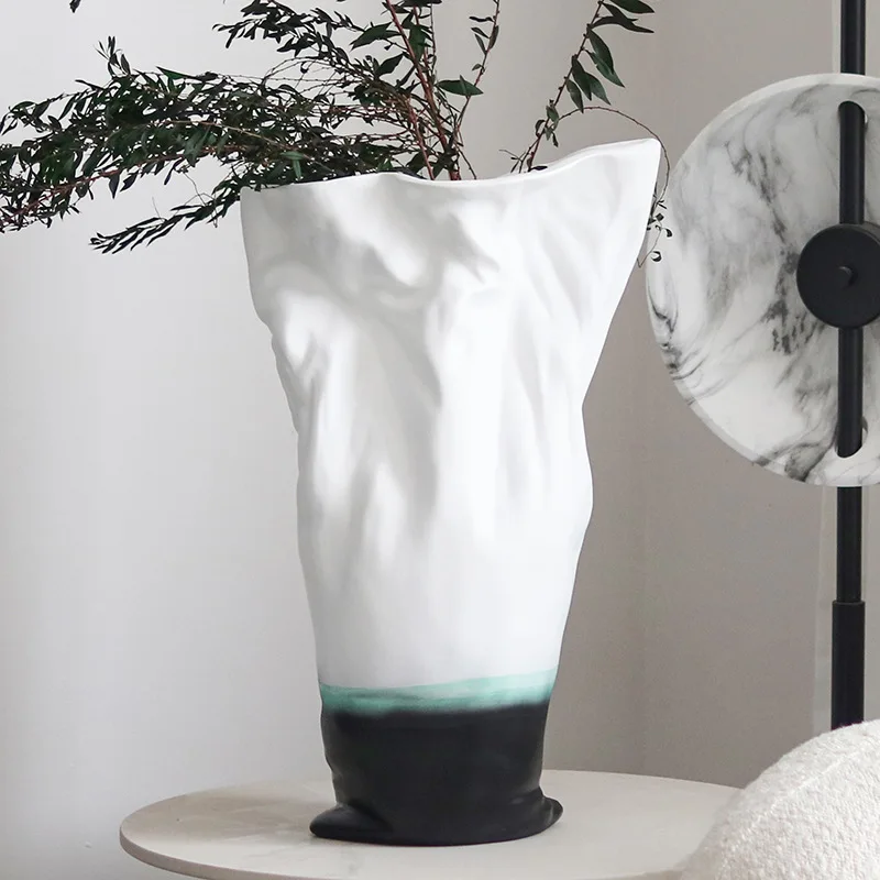 New Chinese ink gradual change irregular vase flower porch living room with dried flowers model room soft decoration art ornamen