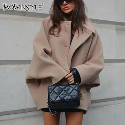 TWOTWINSTYLE Solid Minimalist Coats For Women Lapel Long Sleeve Patchwork Single Breasted Casual Jackets Female Fashion Style