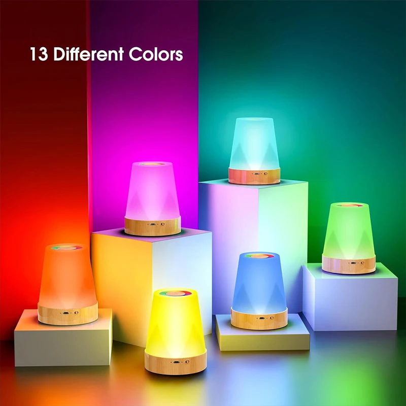 LED 13-color night light，USB Rechargeable Bedside Lamp, Remote Controls RGB Atmosphere Light For Bedroom Living Room, Party