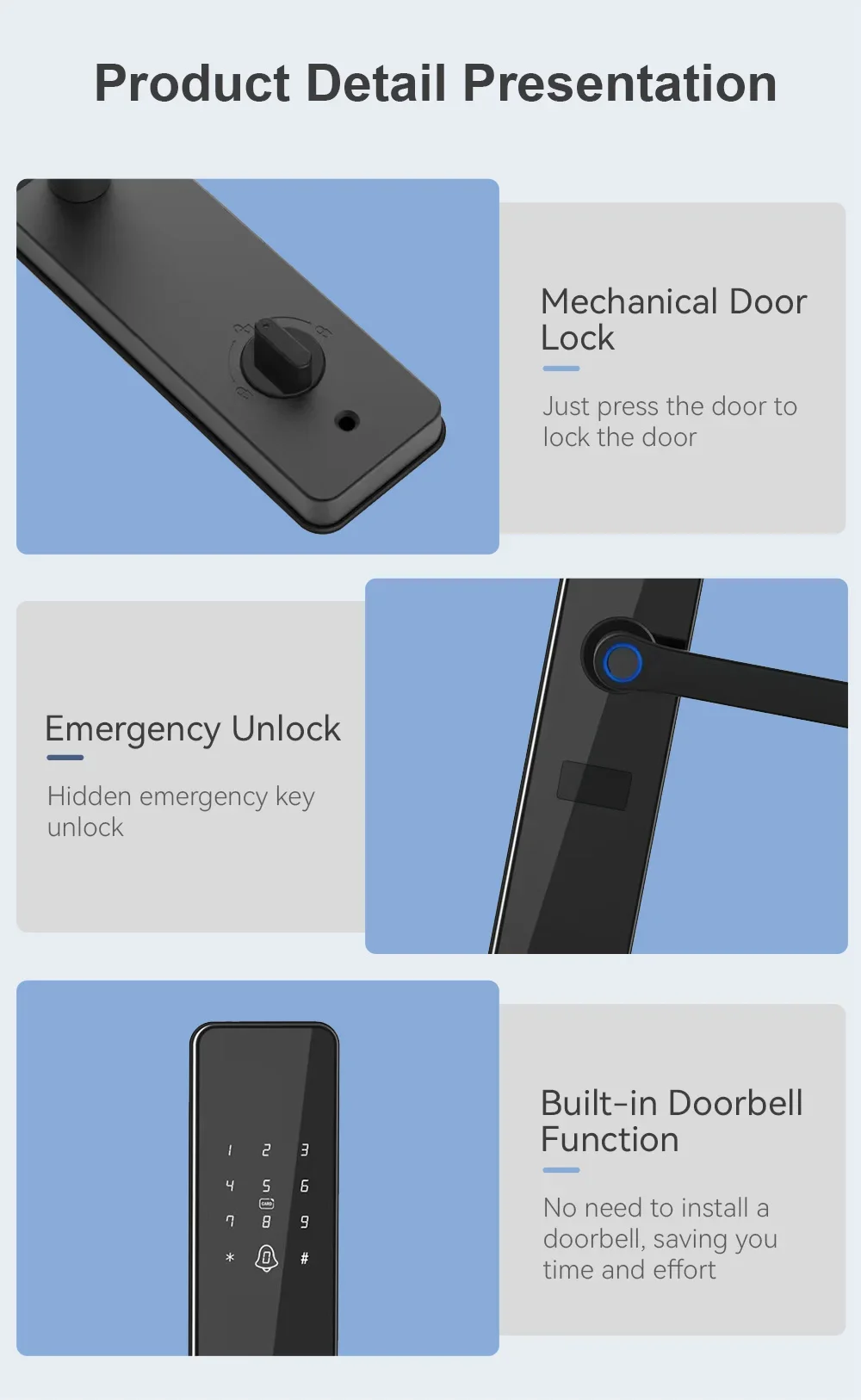 Fingerprint Built-In Digital Smart Lock, fechadura da porta de madeira, WiFi APP, venda quente do produto