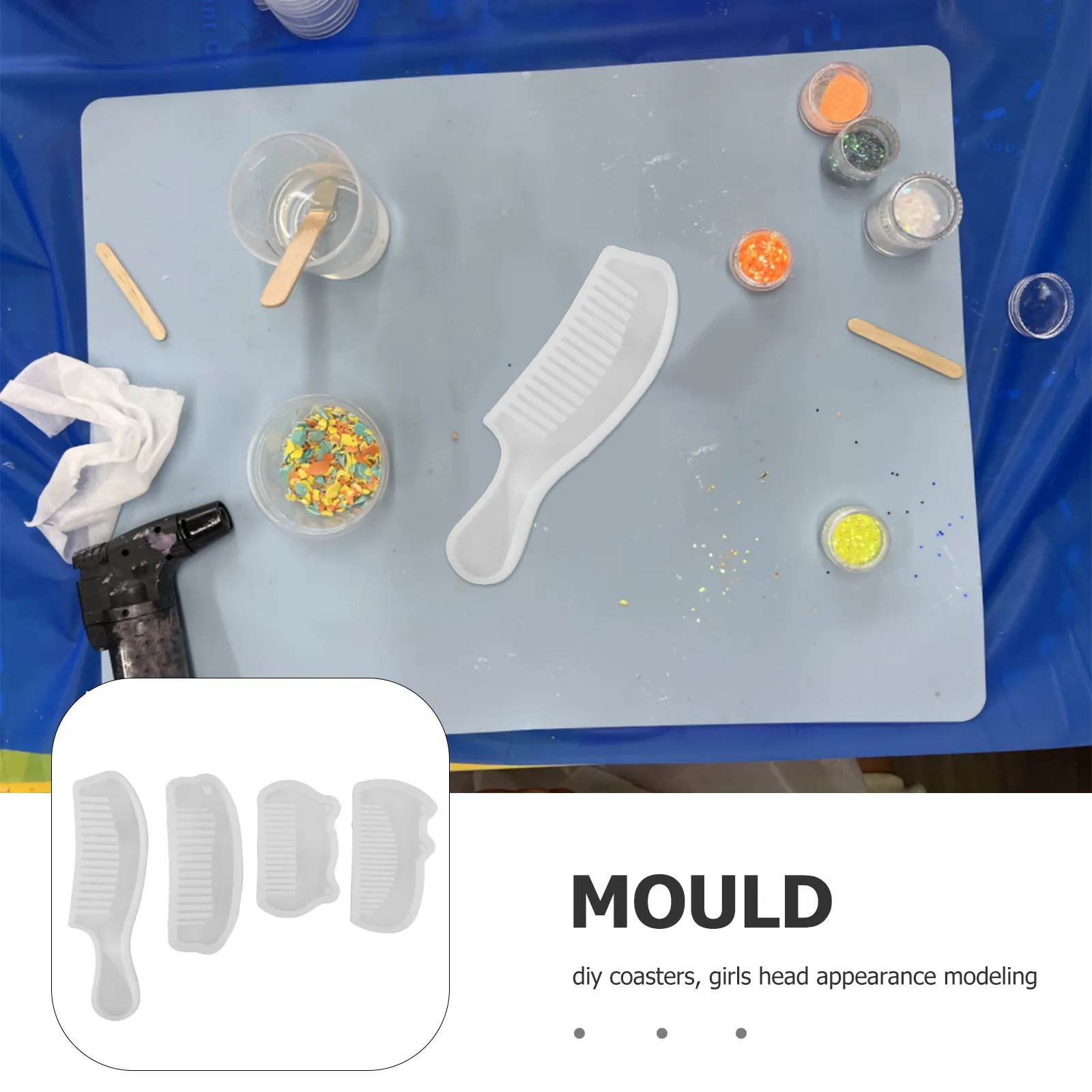 

Набор из 4 силиконовых форм для расчесок: прозрачные, гибкие, термостойкие, для литья из смолы, для рукоделия, для изготовления расчесок из эпоксидной смолы