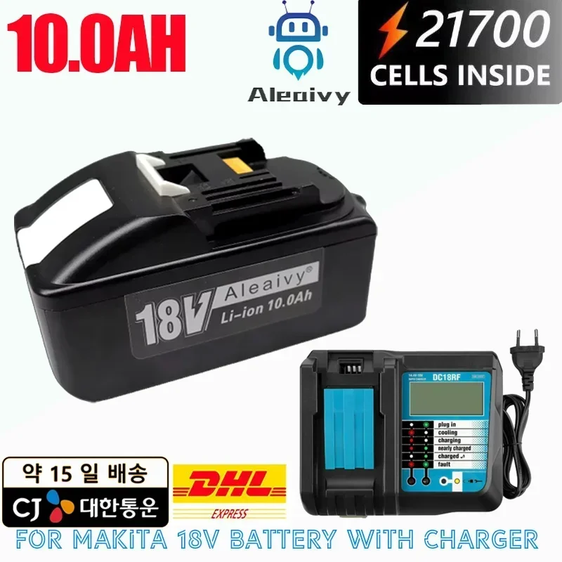 ALEAIVY  for Makita 18V  21700 Replacement Battery 10.0Ah 8.0Ah BL1850 BL1840 18Volt Cordless Power Tools Batteries with charger