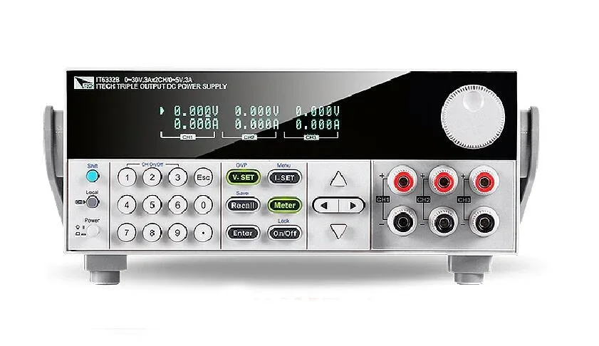 

ITECH IT6332B TRIPLE OUTPUT DC POWER SUPPLY 30V/6A/180W*2CH; 5V/3A/15W*1CH (BUILT-IN RS232/USB/GPIB INTERFACES)