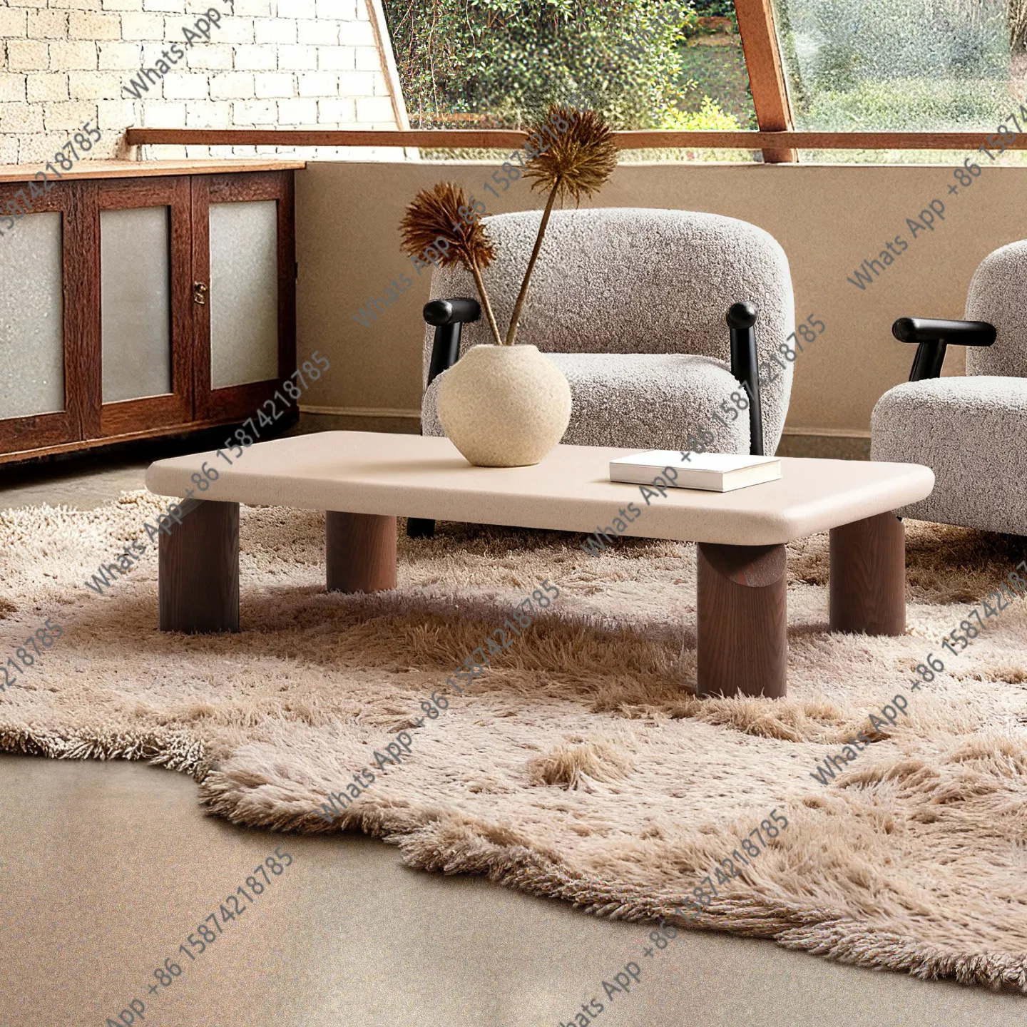 

Wabi Silent Wind Coffee Table Medieval Splicing Walnut Small Unit Imitation Travertine Square Tea Table Retro