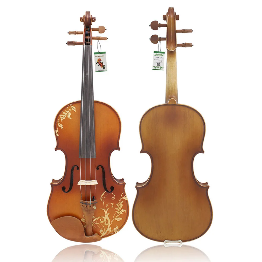 4/4 Violin Acoustic Maple Panel Carved Natural Color Violin Fiddle Kits with Case & Bow Beginners Musical Instrument Gift 