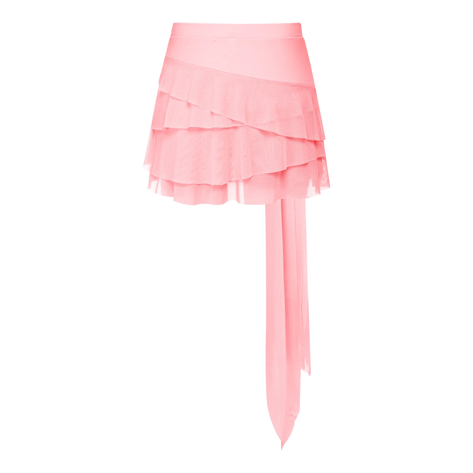 Kids Girls Skirts Asymmetrical Layered Ruffle Mesh Skirt Elastic Waistband Flowy Drape Miniskirt with Built-in Shorts for Casual