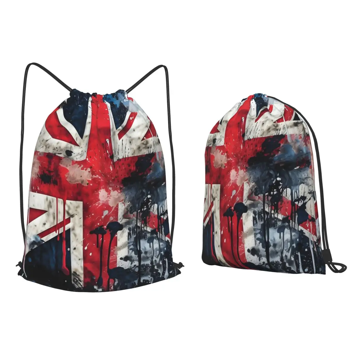 UK Flag Paint Texture Backpacks Portable Drawstring Bags Shoes Bag Book Bags for Travel School