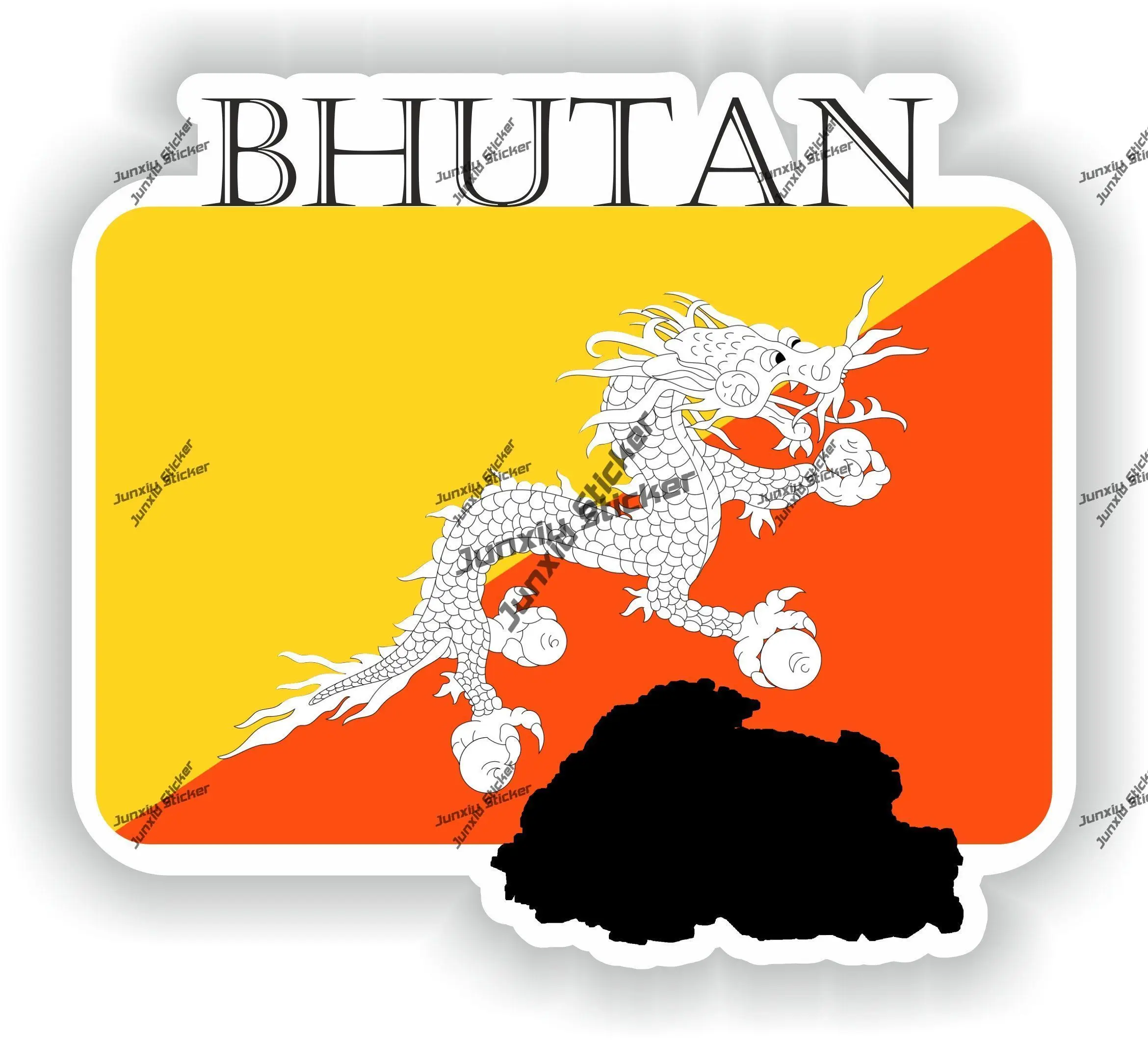 

Bhutan Sticker Coat of Arms of Bhutan Bhutanese Flag with Graphical Outline Waterproof Decor for SUV Window Car Bike Accessories