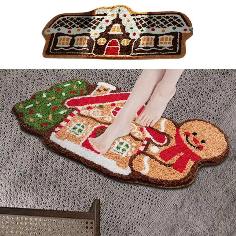 

Gingerbread House Kitchen Mat Christmas Porch Gingerbread Rug Non-slip Gingerbread Entrance Door Rug Plush Christmas Porch