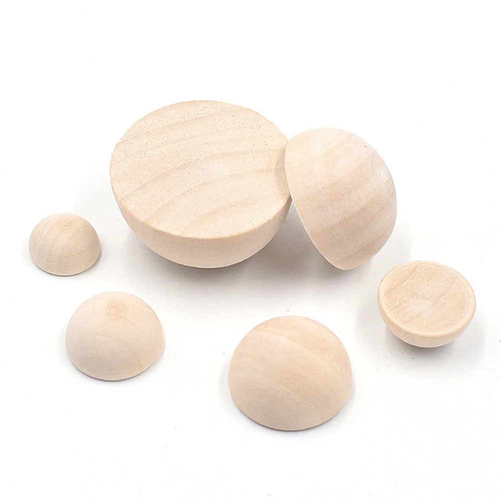 

40pcs Wooden Beads Half Round Natural Unfinished Diy Craft Supplies For Painting Carving Projects Mini Hemisphere Blank