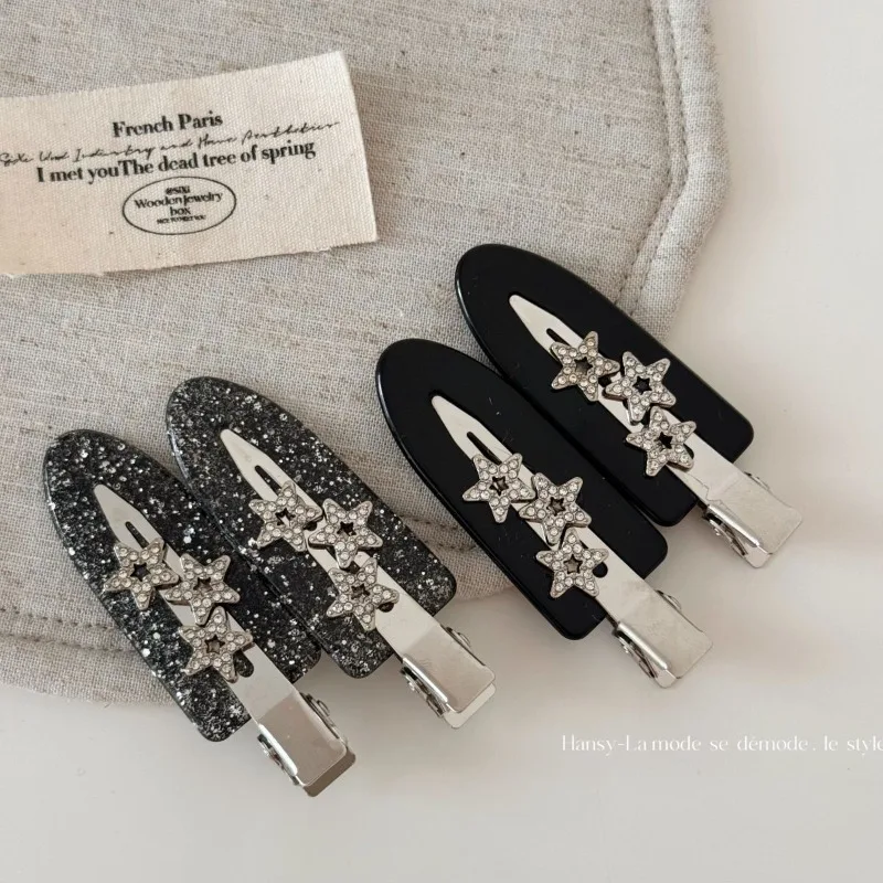 

Seamless Acetate Hair Clips with Glitter Star Accent Non-Slip Makeup Duckbill Clips Vintage Fashion Sparkle Bang Clips for Women