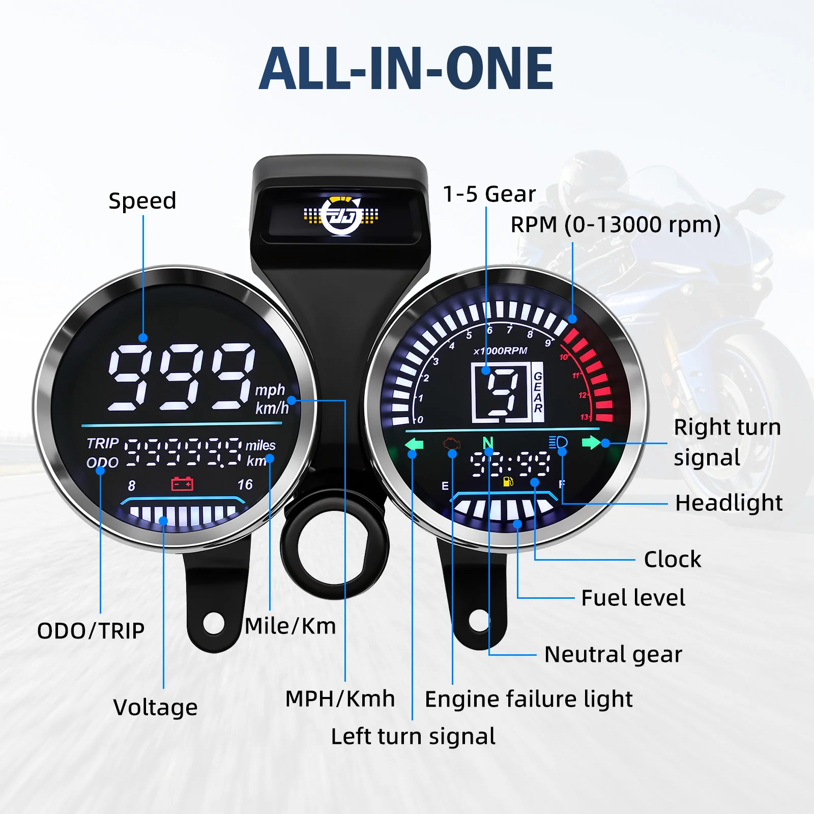 Motorcycle Speedometer RPM Tachometer Fuel Level Volt 2 Mileage Units Instrument Odometer For Suzuki GN125 Assembly Gauge Panel