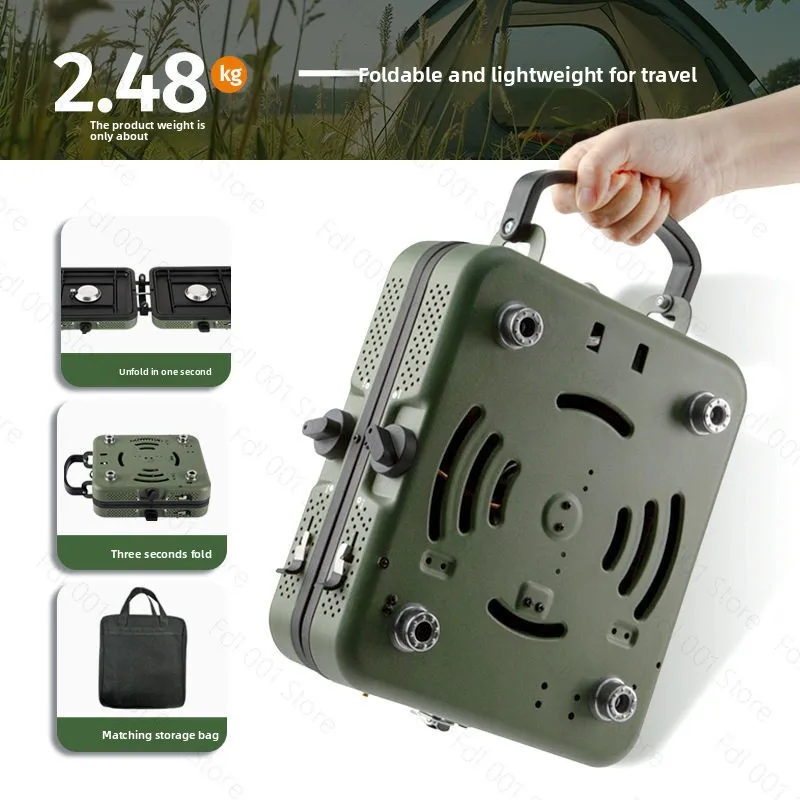 Camping stove Outdoor picnic cassette stove Folding portable double-head gas stove Picnic hot pot Windproof fire