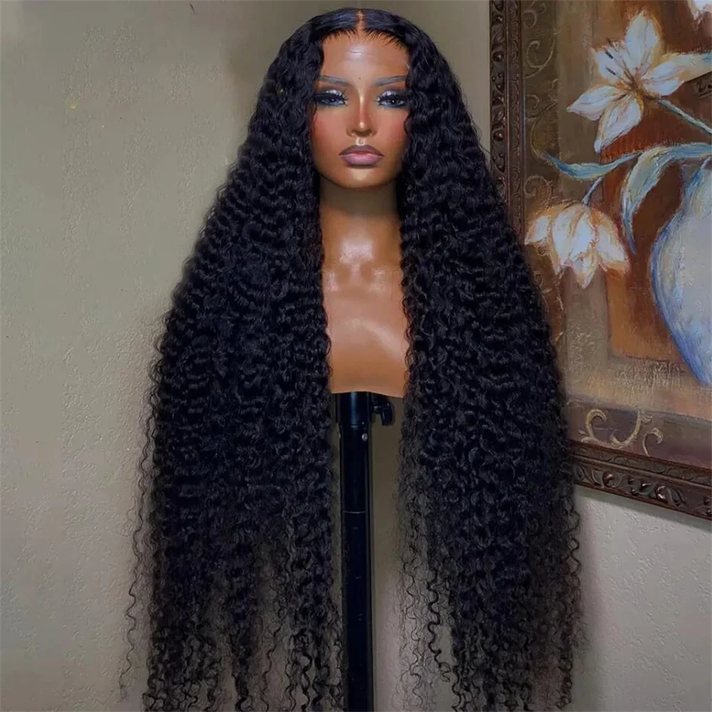 

26-дюймовые черные кудрявые парики с кружевной передней частью 13*4*1, 180% плотности, без клея, для женщин, с детским волосом, из синтетического волокна, для повседневной носки