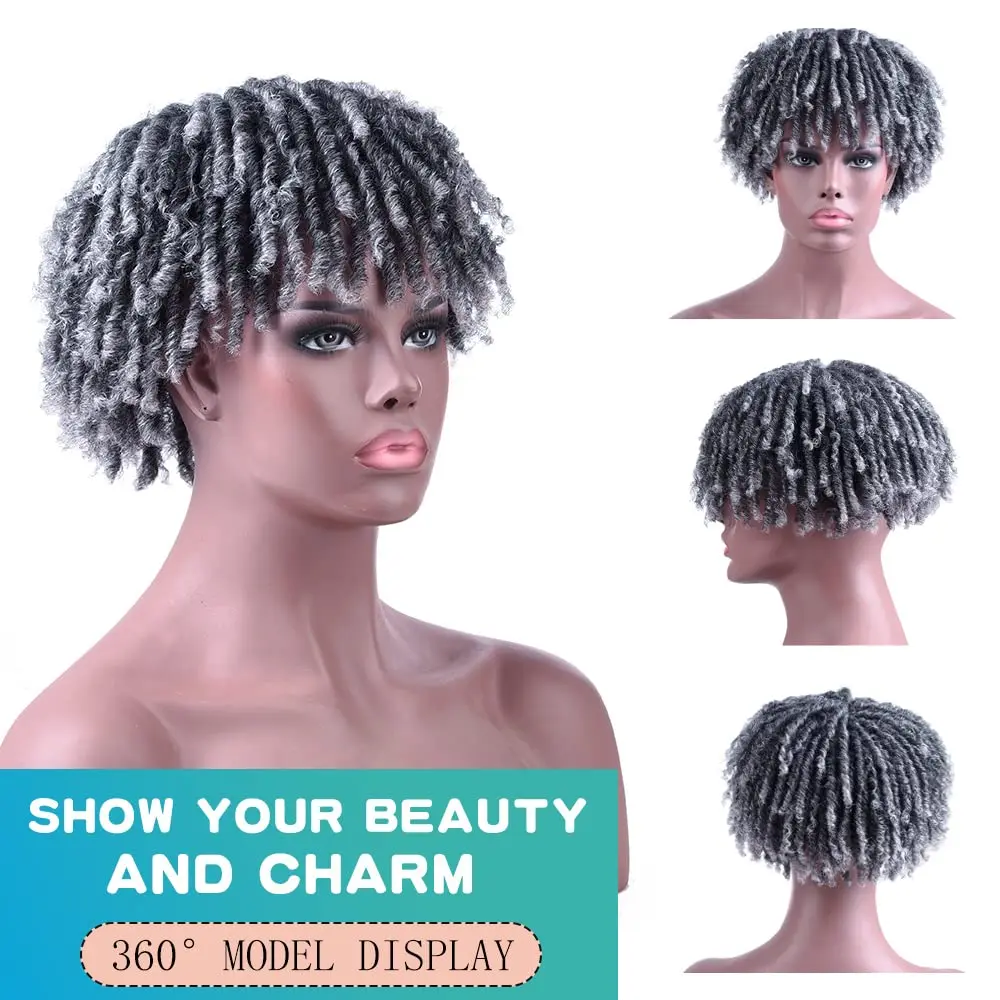 Synthetic Short Dreadlocks Hair Topper Wig Clips-in Faux Locs Wigs Dreadlocks Hair Toupee Afro Wigs Hair Topper for Black Women