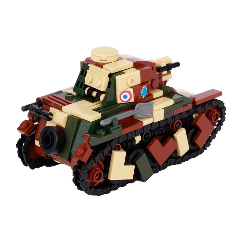 WW2 France Military R-35 Tank Truck Building Blocks FT-17 Car Army Soldier Figures Sticker Cannon Weapons Vehicle Brick Toy Gift