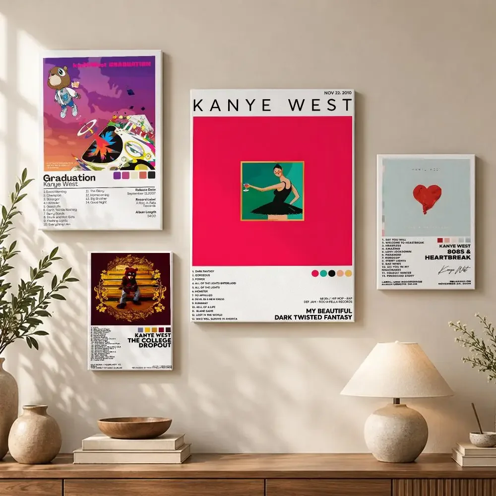 K-Kanye W-West Graduation Album Framed Wall Painting HD Wood Framed Canvas Poster Wall Art For Bedroom Bar Home Decor