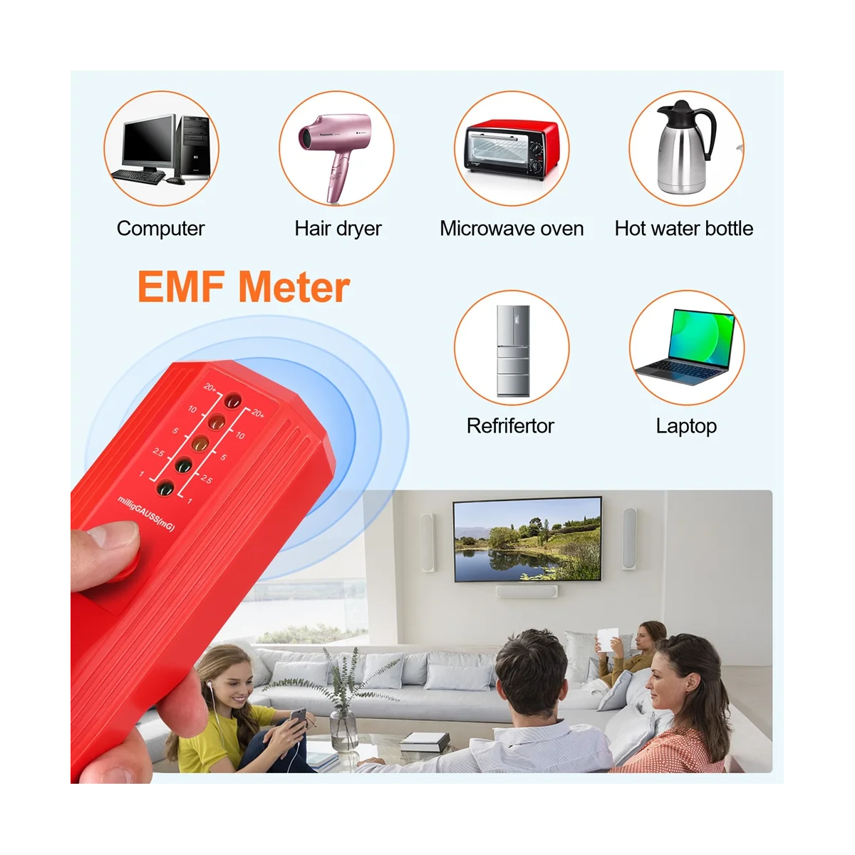 كاشف المجال الكهرومغناطيسي يعمل بالبطارية ، قارئ EMF متر ، قارئ EMF ، EMF الكهربائية