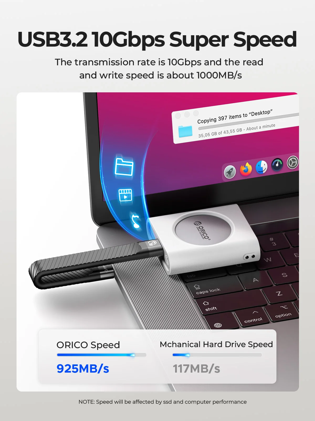 ORICO M.2 2230 NVMe SSD الضميمة USB C 3.2 Gen 2 Type-C 10Gbps إلى NVMe PCI-E محول ألومنيوم خارجي لجهاز iPhone15/16 Pro iPad