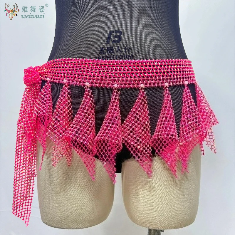 

Belly Dance Practice Accessories Women's Flash AB Stones Fringe Hip Scarf Adult and Children's Oriental Dance Performance Belts