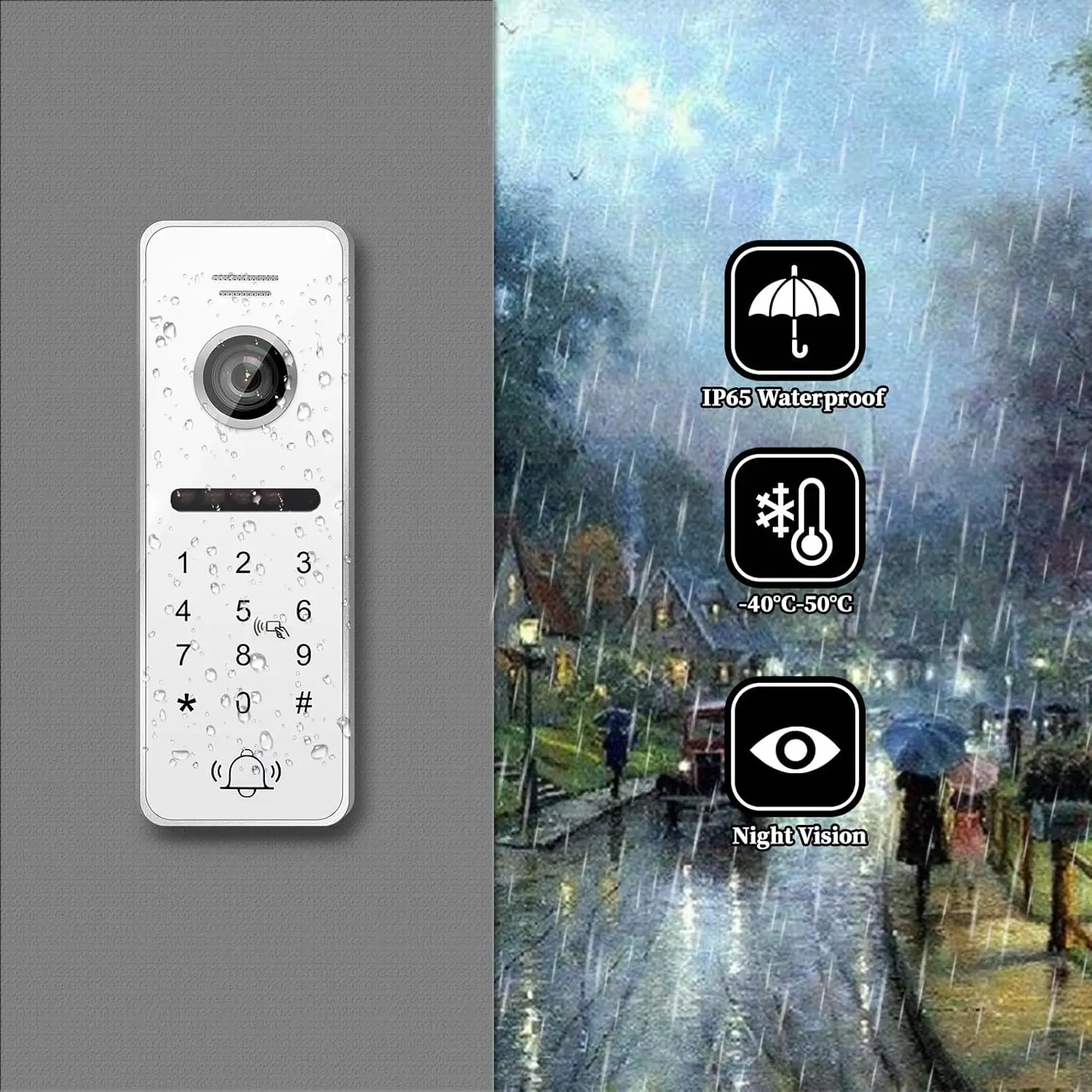 케이블이 포함된 비디오 초인종, 7인치 인터콤, 1080P 고화질 터치 스크린, 4-in-1 카메라, RFID 카드, WiFi