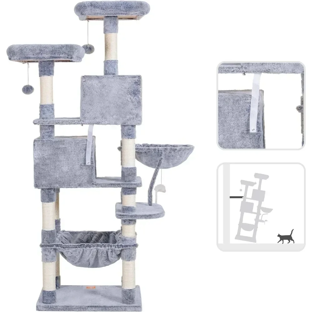 Cat Tree Indoor Feline Toys Comfort Hammock & Sisal Scratching Bollard Cat Tree With Scratch Plate Cats Pet Products Home Garden