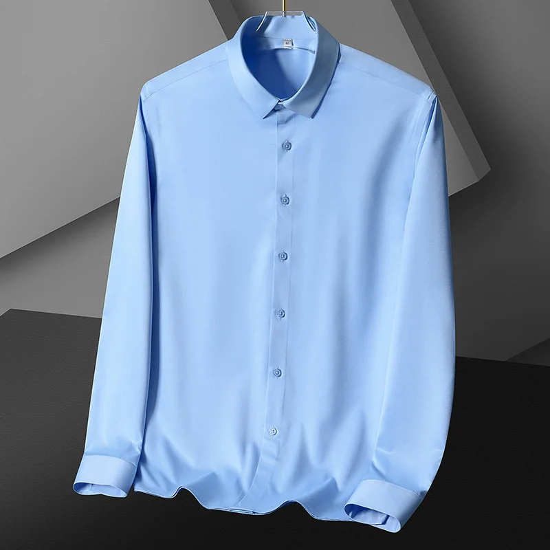 

High Quality Stretch Anti-Wrinkle Men Shirts Long Sleeve Dress Shirts For Male Slim Social Business Blouse White Shirt