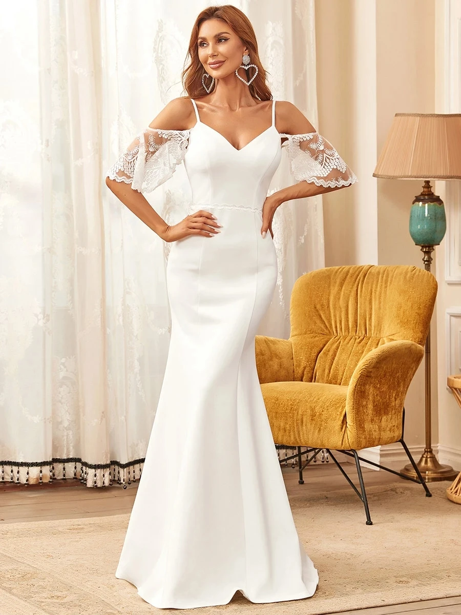 Vestido De Novia De sirena con apliques De encaje elegante, Vestido De Novia con tirantes finos y espalda descubierta, largo hasta el suelo, Vestido De Novia Civil personalizado