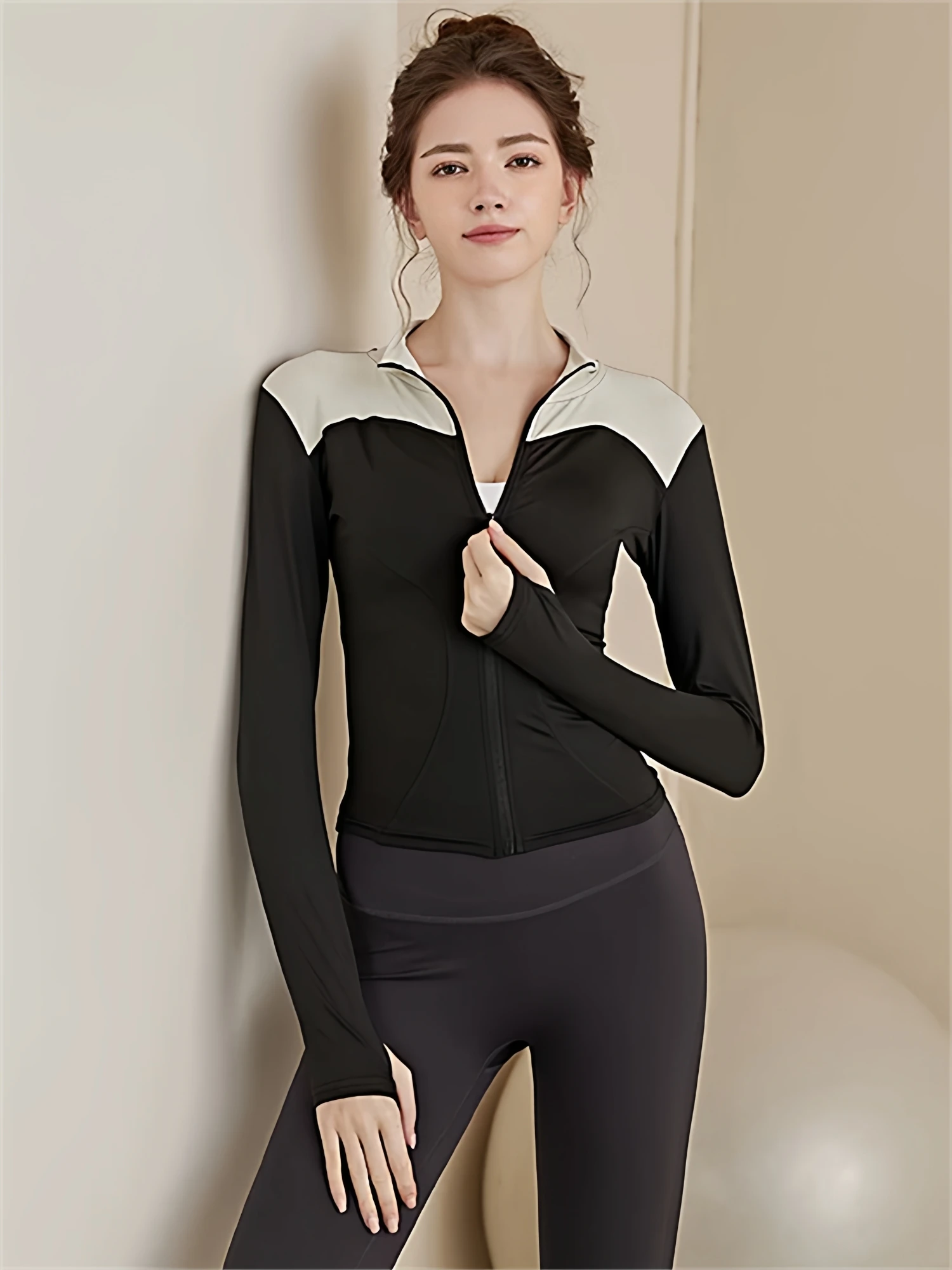 

Sportswear Jaet Women's Autumn Winter New Zipper Qui Dry Color Blo Cycling Long Sve Yoga Fitn Top High Collar