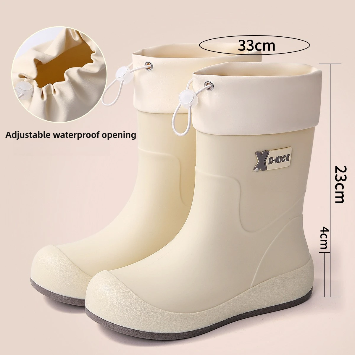 

Fashionable Anti Slip Women's Rain Boots Outdoor Hiking Waterproof White Rain Boots Drawstring Design PVC Material Rain Shoes