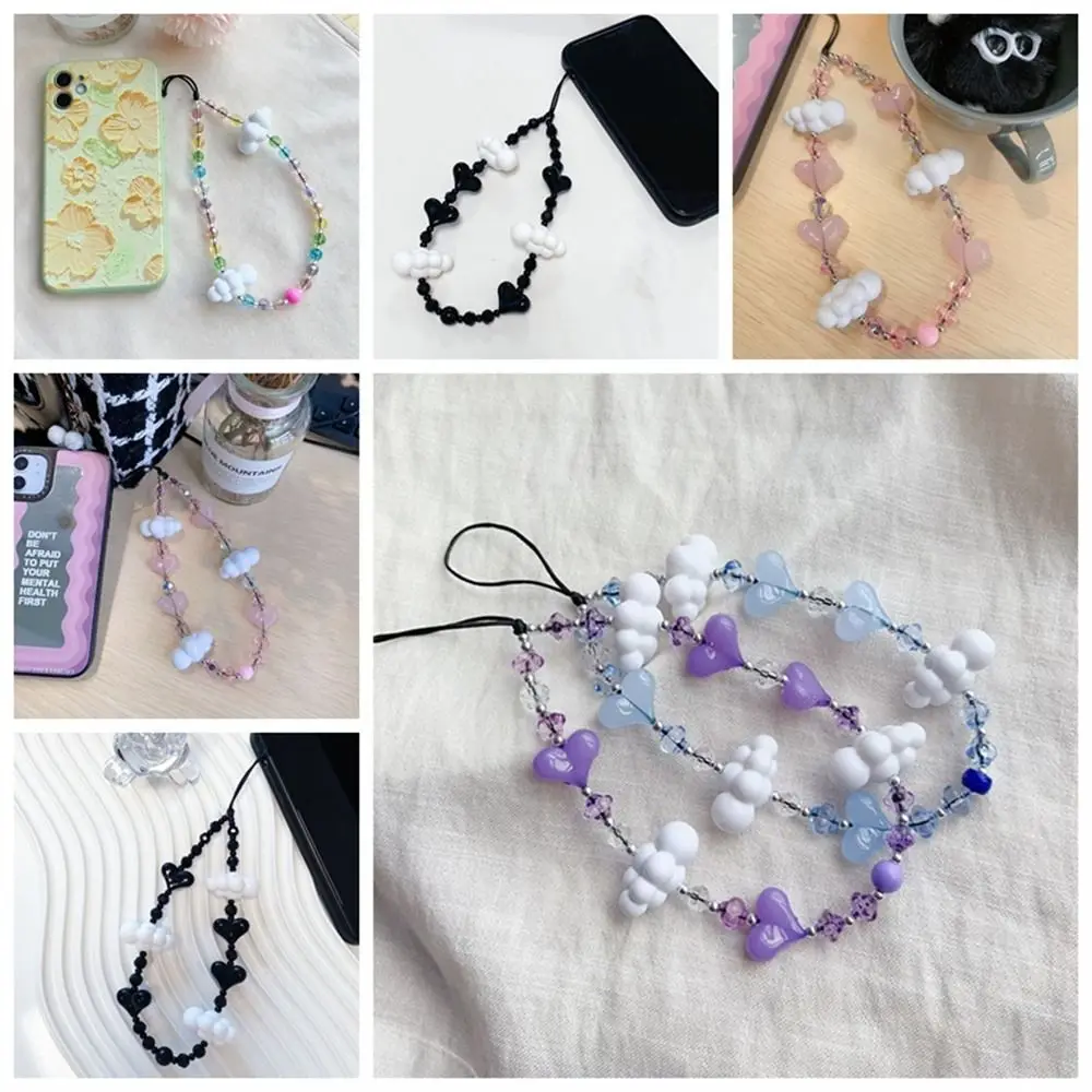 

White Clouds Heart Phone String Anti-lost Colorful Clouds Phone Lanyard Phone Charm Acrylic Mobile Phone Chains Girls Gift