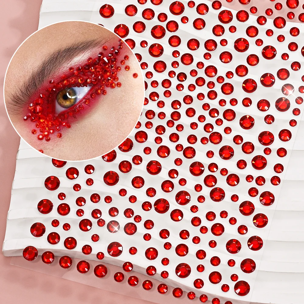 1pc Red Face Gems Jewels Rhinestone Stickers Self Adhesive Gems Stickers DIY Bling Jewel Crystal Sticker for Hair Face Eyes Body - view 3
