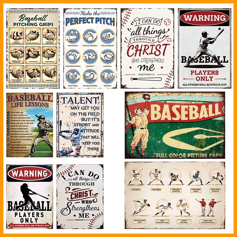 Vintage Baseball Metallschild, Retro-Spielermotiv Wanddekoration für Männerhöhle, Bar, Fitnessraum, Sportthemen-Raumdekoration, Geschenkplakette