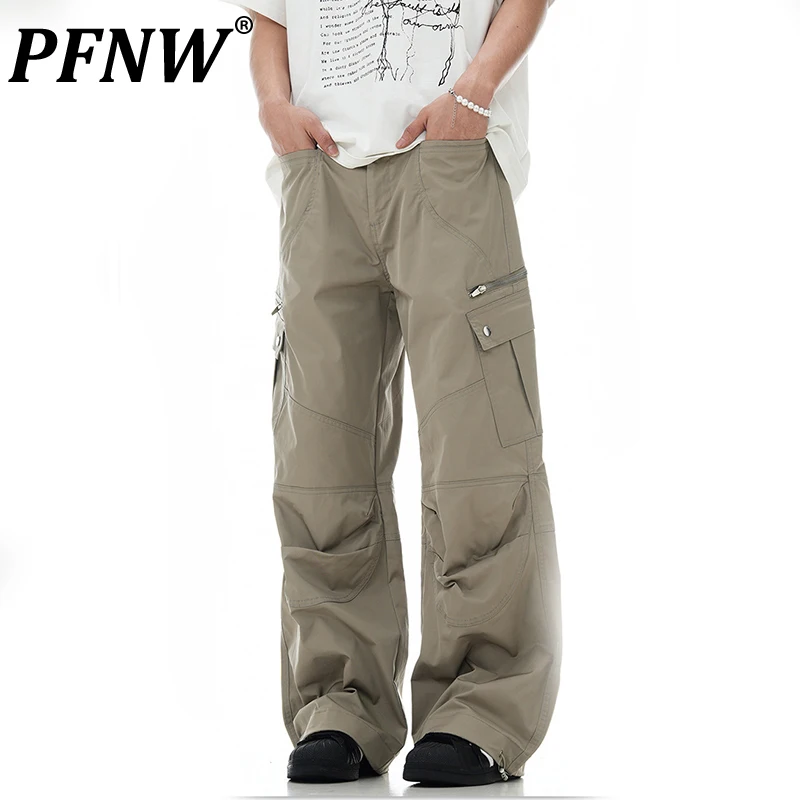 

PFNW Muilti Pocket Pleated Male Cargo Pants High Street Spliced Straight Leg Loose Wide Leg Men’s Pants 2024 Autumn 28W3856