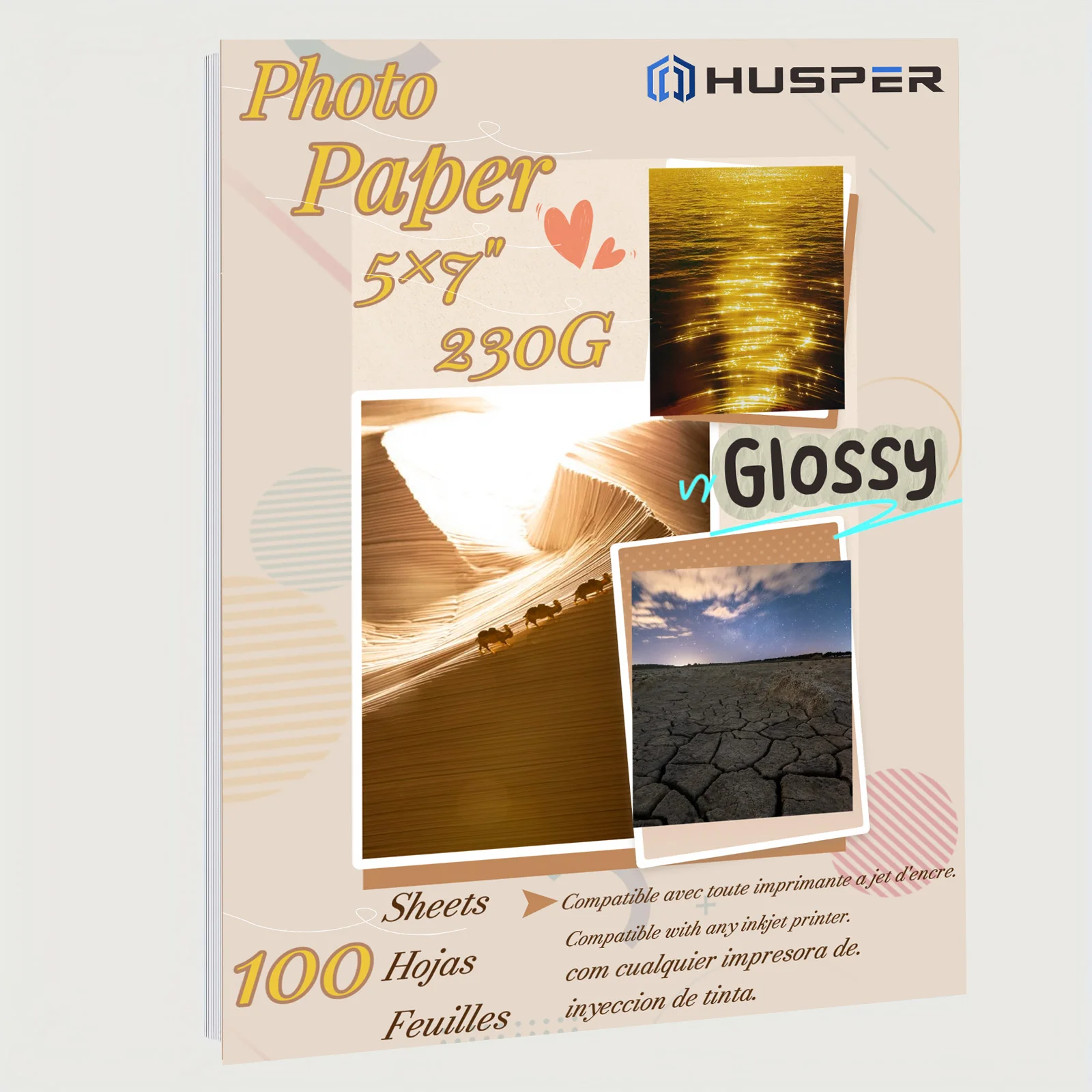 HUSPER 5×7 Inch 230G 100 Sheets Inkjet High Glossy Photo Graphie Paper