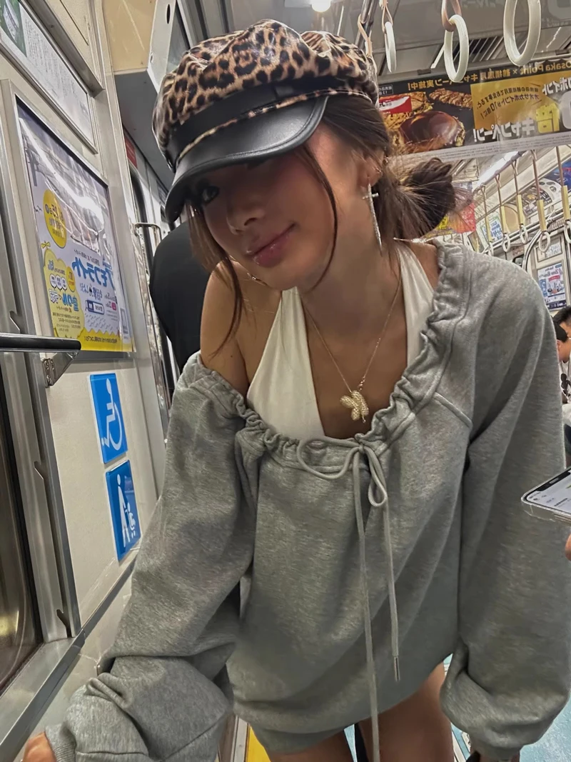 Women's Oversized Drawcord Off Shoulder Sweatshirt