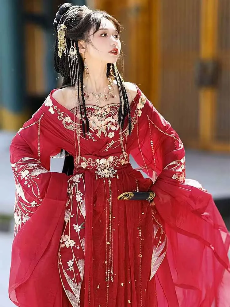 red chinese hanfu dress HanfuRed nine-tailed fox|Tang chest-length skirt
