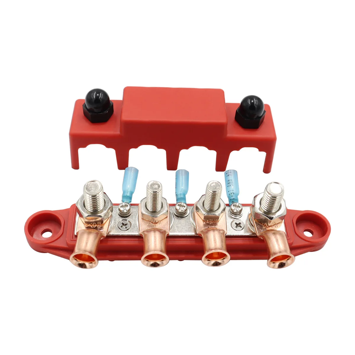 4 Post Power Distribution Block Bus Bar M10 M8 with Cover 250A 48V Rating for Battery Terminal Distribution Block