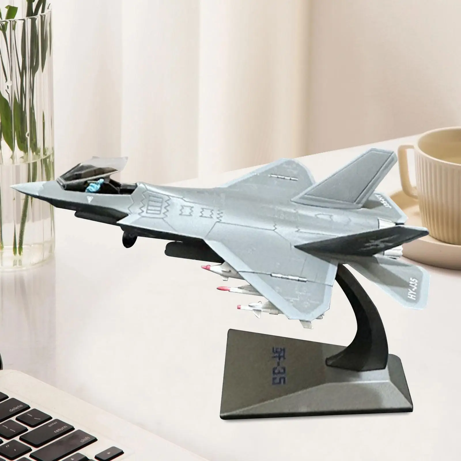 1: 100 Fighter with Display Stand Ornament Diecast Alloy Model Airplane Model for Bookshelf TV Cabinet Living Room